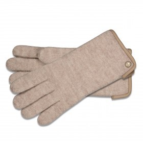 Handschuhe Damen Wolle Leder-Paspel Größe 7,5 Natur